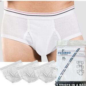 3 pc Men's FLY FRONT Briefs Cotton WHITE Underwear Old School style size XL